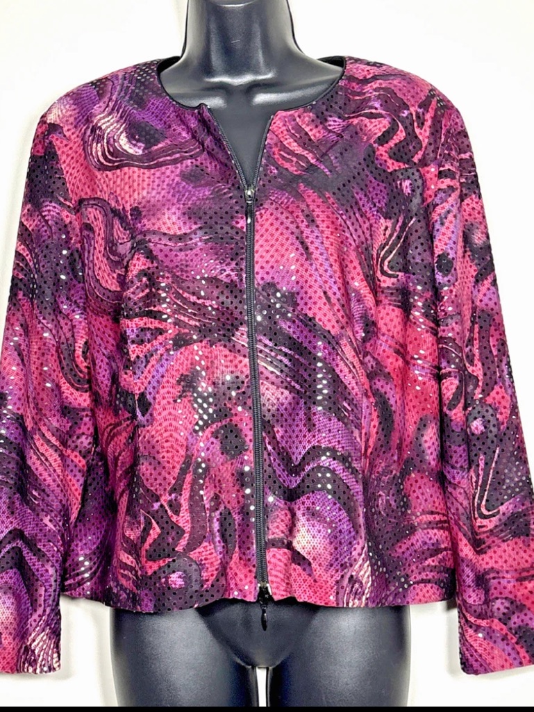 Joseph Ribkoff Jacket 12 Pink And Purple Abstract Print Sequins Palliette